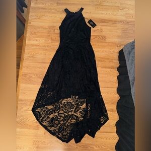 Black Lace High-Low Evening Dress